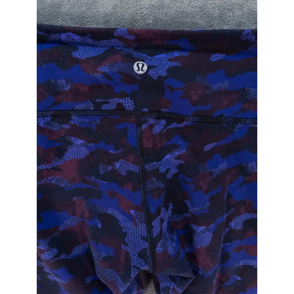 Lululemon Wunder Under Crop III Camo Blue Black Purple Leggings Size 8